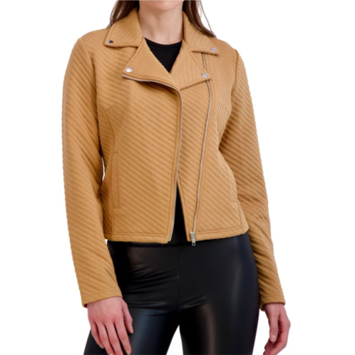 Ookie & Lala Linear Ottoman Knit Asymmetric Moto Jacket