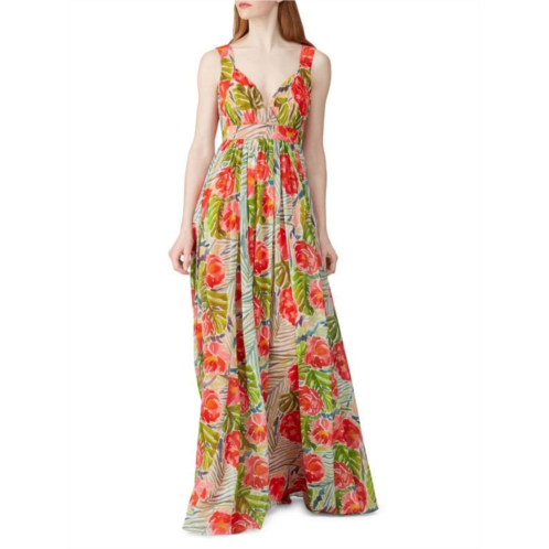 Badgley Mischka Floral Chiffon Maxi Dress