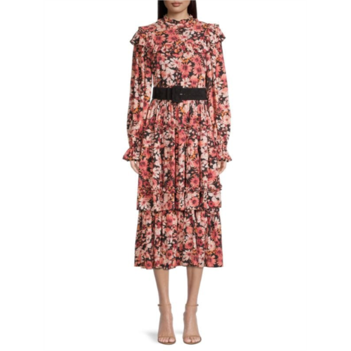 Rachel Parcell Belted Tiered Floral Midi Dress