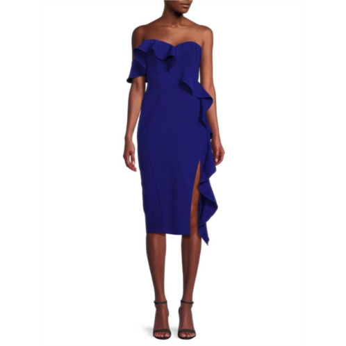 Aidan Mattox Ruffle Cocktail Midi Dress