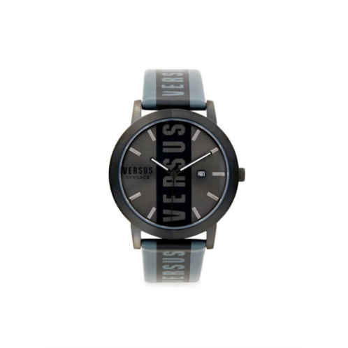 Versus Versace 44MM Stainless Steel & Leather Strap Logo Watch