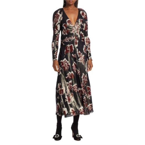 Tanya Taylor Annika Shimmer Floral Midi Dress