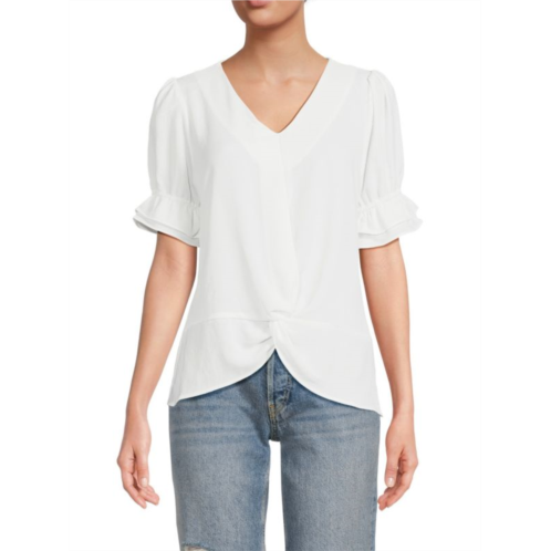 Patrizia Luca Knot Front Puff Sleeve Blouse