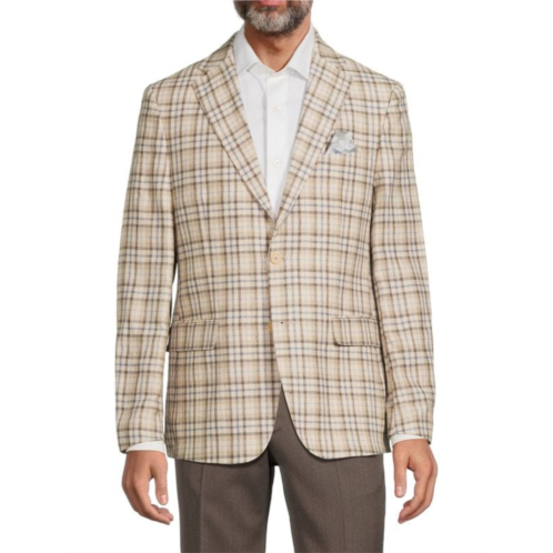 Tallia Plaid Linen Blazer