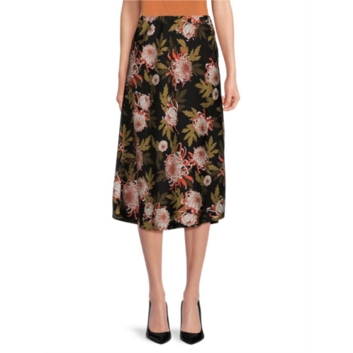 Adrianna Papell Floral Satin A-Line Skirt