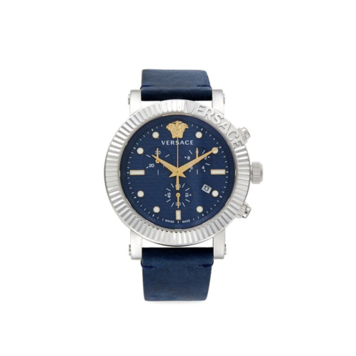 Versace 45MM Stainless Steel & Suede Strap Watch