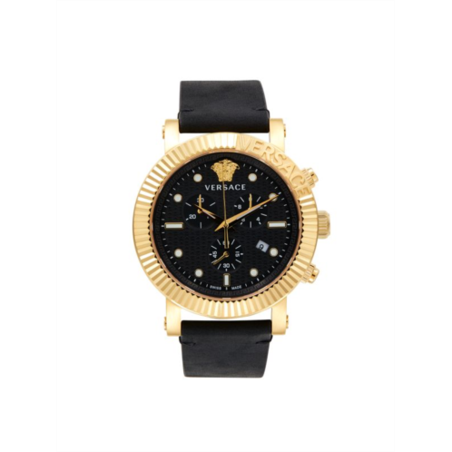 Versace 45MM Stainless Steel & Matte Leather Strap Watch