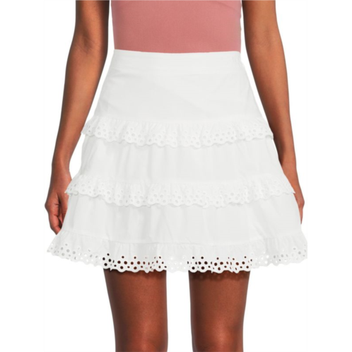 Estelina Eyelet Trim Tiered Mini Skirt