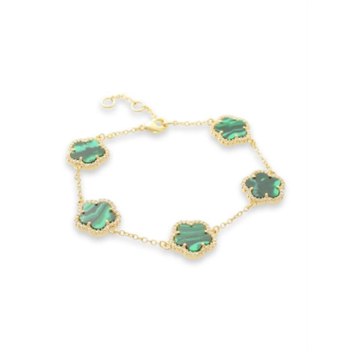 JanKuo Flower 14K Goldplated, Synthetic Emerald & Cubic Zirconia Station Bracelet