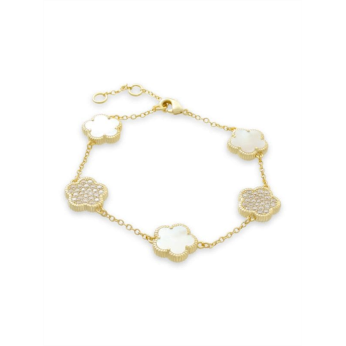 JanKuo Flower 14K Goldplated, Mother Of Pearl & Cubic Zirconia Station Bracelet