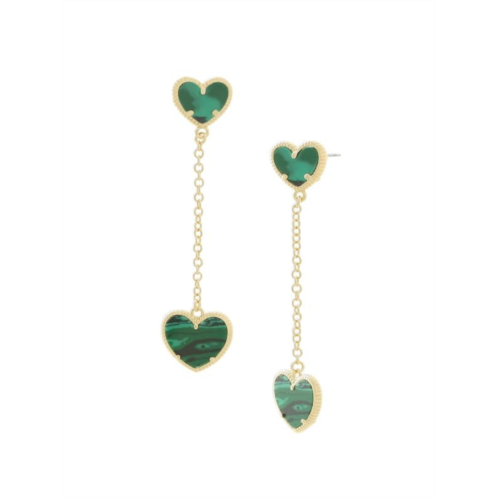 JanKuo Heart 14K Goldplated & Synthetic Emerald Drop Earrings