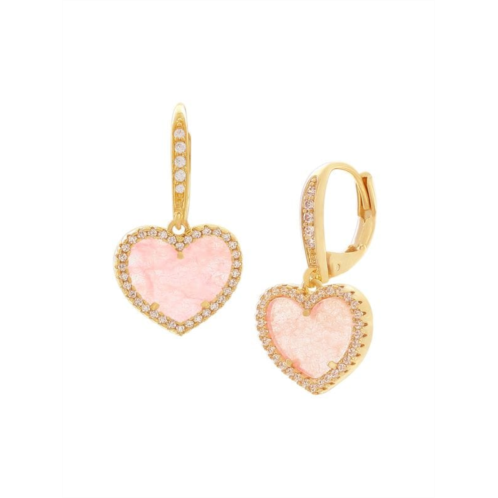 JanKuo Heart 14K Goldplated, Pink Quartz & Cubic Zirconia Drop Earrings