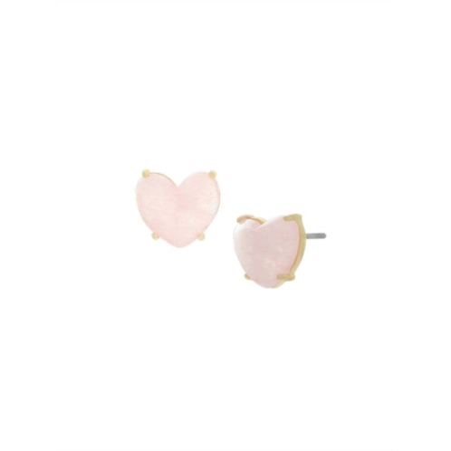 JanKuo Heart 14K Goldplated & Pink Crystal Stud Earrings