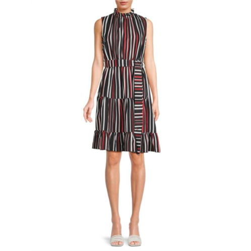 Area Stars Striped Belted Tiered Dress
