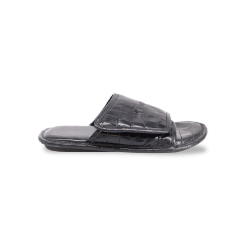 Balenciaga Croc Embossed Slide Sandals In Black Patent Leather Slippers