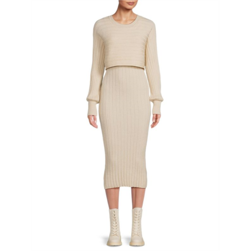 Stitchdrop Ribbed Overlay Midi Sweater Dress