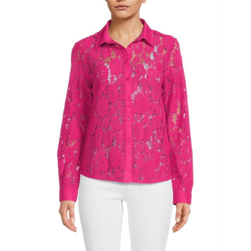 Saks Fifth Avenue Sheer Lace Button Down Shirt