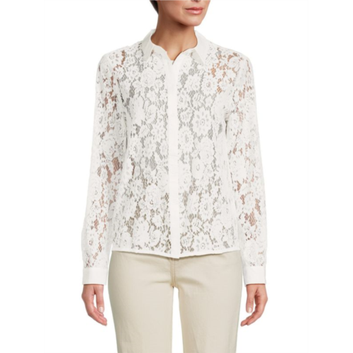 Saks Fifth Avenue Sheer Lace Button Down Shirt