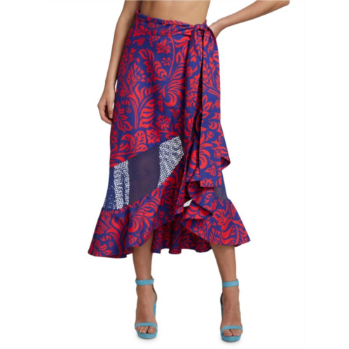 PatBO Pua Ruffled Mesh Panel Wrap Skirt