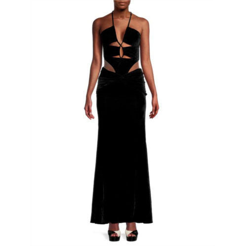 PatBO Cutout Velvet Maxi Dress