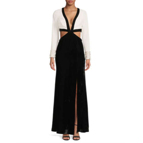 PatBO Cutout Beaded Velvet Gown