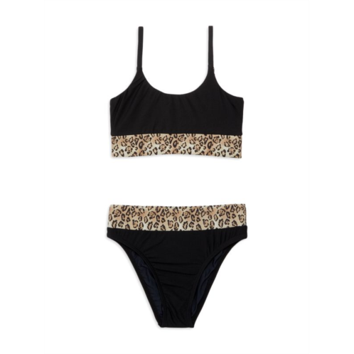 PQ Little Girls & Girls 2-Piece Leopard Print Bikini Set