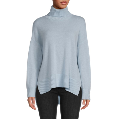 Saks Fifth Avenue High Low 100% Cashmere Turtleneck Sweater