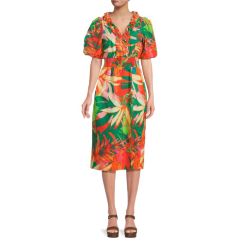 Walter Baker Leela Leaf Print Midi Dress