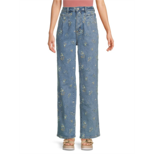 Driftwood Floral Pleated Wide Leg Jeans
