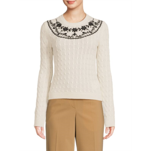 REDValentino Wool Blend Cable Knit Crewneck Sweater