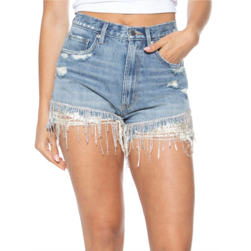 Blue Revival Dripped in Diamonds High Rise Frayed Denim Shorts