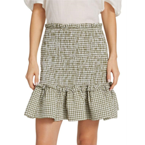 Veronica Beard Aloya Smocked Cotton Blend Miniskirt