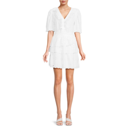 Walter Baker Larisse Eyelet Embroidered Tiered Mini Dress