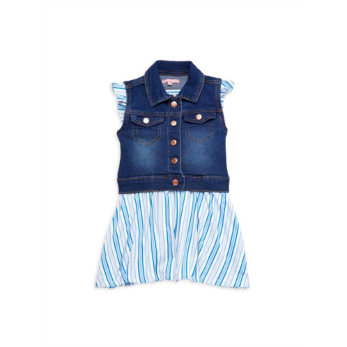 BCBGirls ?Little Girls 2-Piece Denim Vest & Striped Dress Set