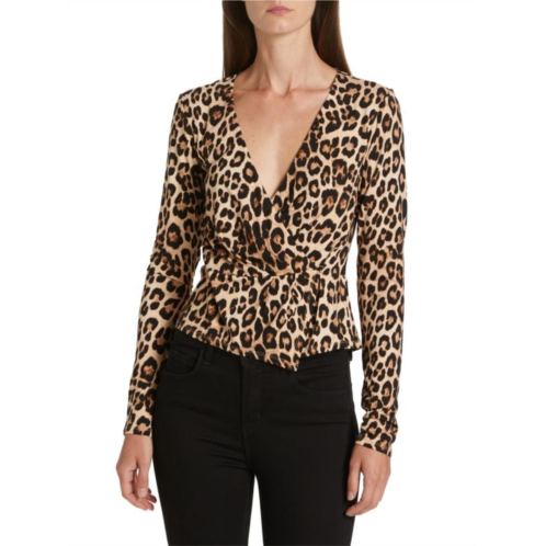 Good American Good Touch Leopard Wrap Top