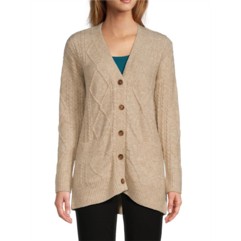 Minnie Rose Cable Knit Wool Blend Cardigan