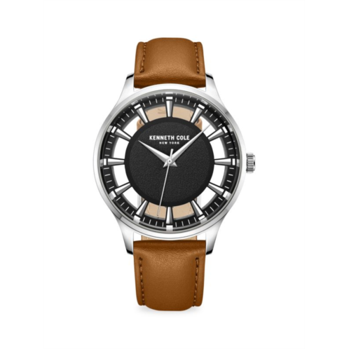 Kenneth Cole Transparency 43MM Silvertone & Leather Strap Watch