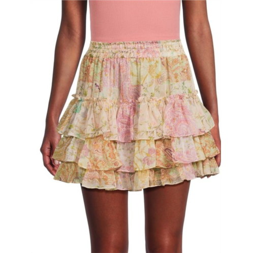 MISA Los Angeles Marina Print Tiered Mini Skirt