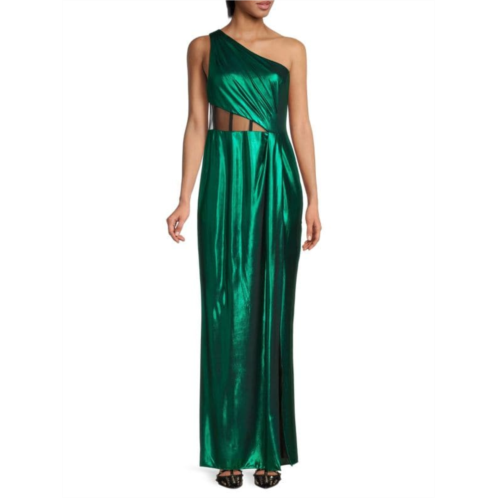 Marchesa Semi Sheer Panel One Shoulder Gown