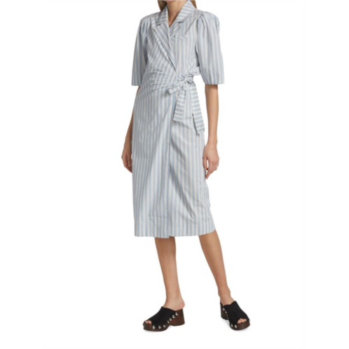 Ganni Striped Draped Wrap Midi-Dress