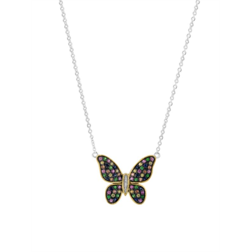 Effy ENY Sterling Silver, 14K Yellow Gold, Sapphire, Diamond & Tsavorite Butterfly Pendant Necklace