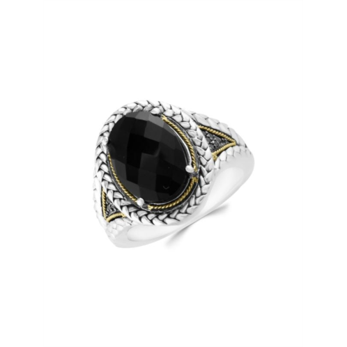 Effy Sterling Silver, 18K Yellow Gold, Black Diamond & Onyx Ring