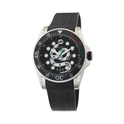 Diver Gucci Dive 45MM Stainless Steel King Snake Dial with Rubber Strap