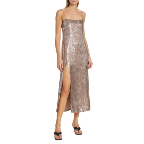 Alexis Metallic Snakeskin-Effect Slip Dress