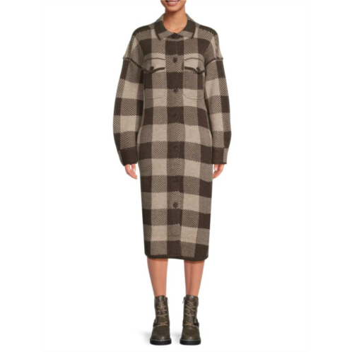 360 Sweater Indigo Plaid Midi Shirt Dress