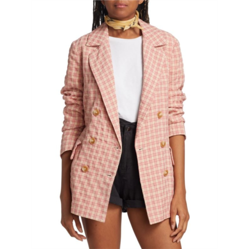 Free People Olivia Gingham Double Breasted Blazer