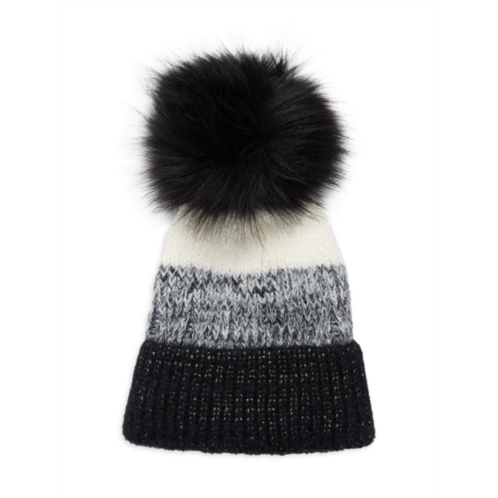 Kyi Kyi ?Striped Faux Fur Pom Beanie