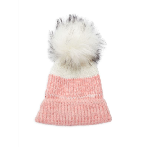 Kyi Kyi ?Striped Faux Fur Pom Beanie