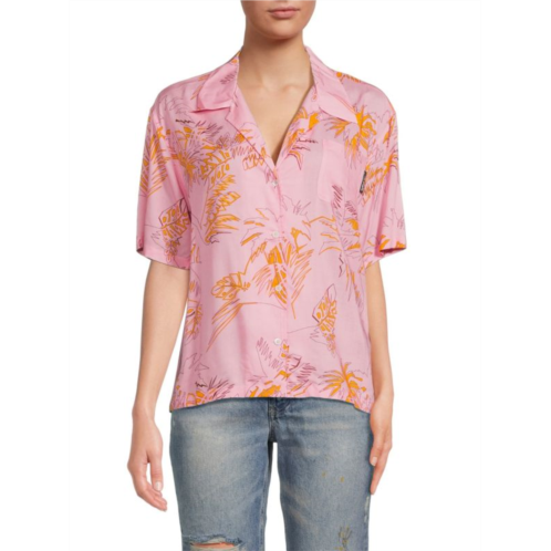 Palm Angels Leaf Print Camp Shirt