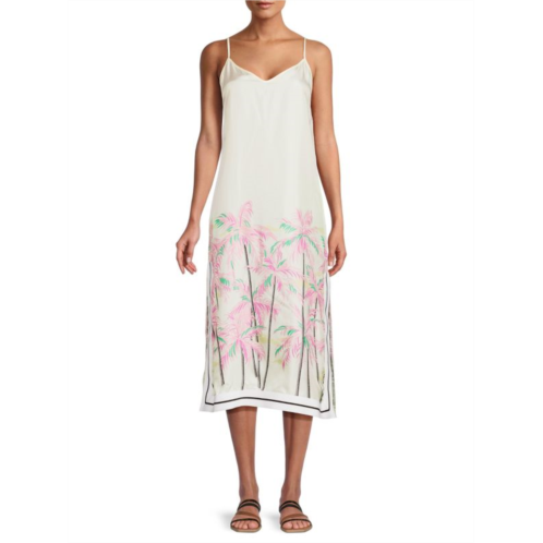 Palm Angels Palm Tree Silk Slip Midi Dress